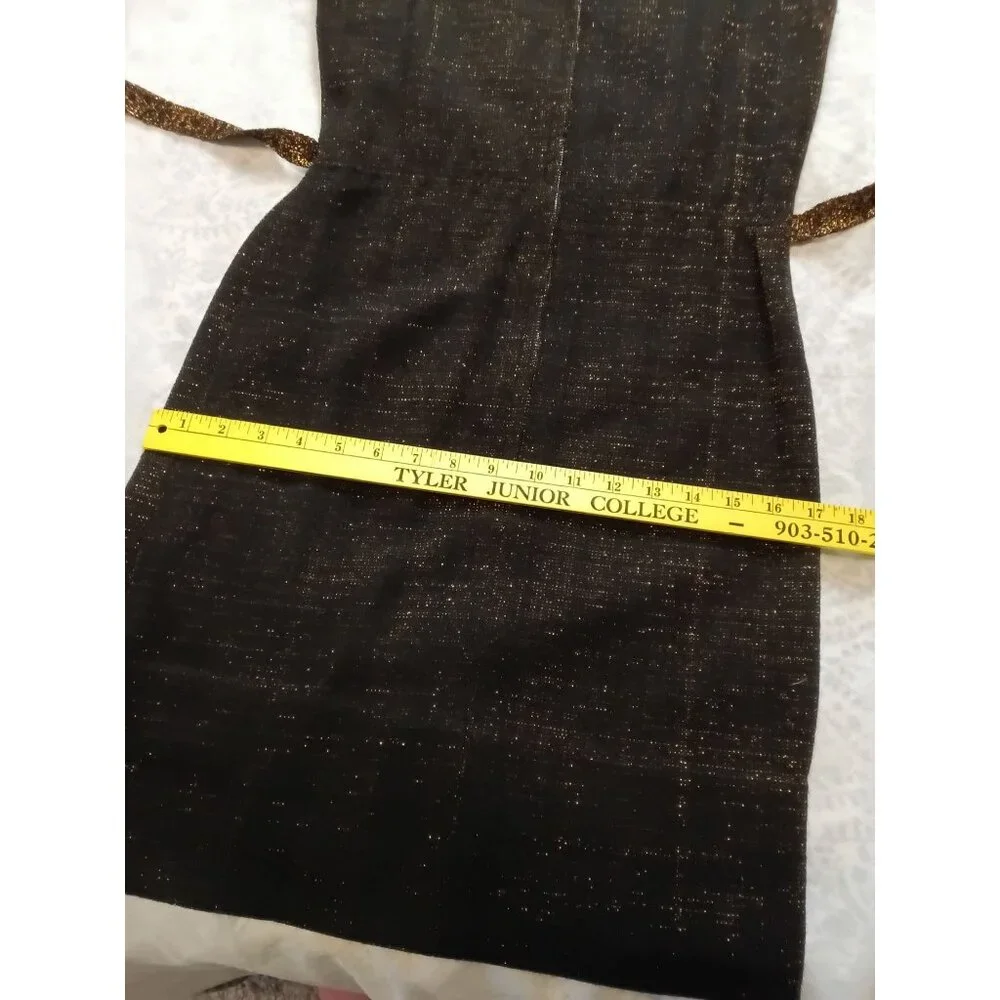 Vintage Camelot Patty Ann Dress Black & Gold Sheath Belted Medium - Picture 9 of 9
